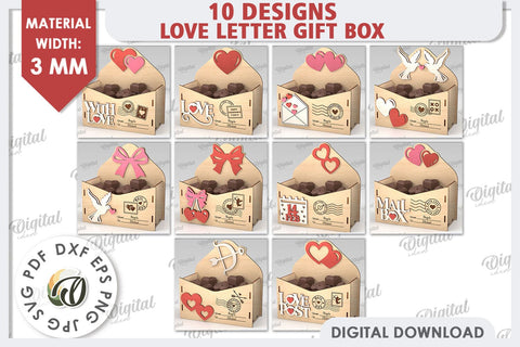 Love Letter Gift Boxes Laser Cut Bundle. Valentine Day Gifts SVG Evgenyia Guschina 