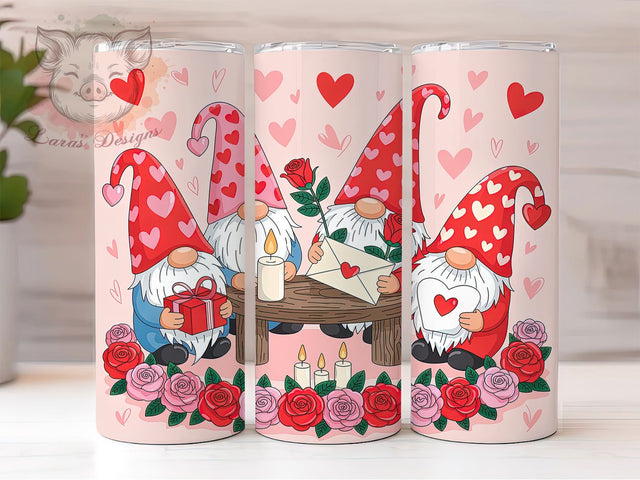 Love Letter Valentine Gnomes Tumbler, Valentine's Day, Floral Design, Romantic Theme, Love Gift, 20Oz Tumbler, Sublimation Wrap Sublimation Lara' s Designs 