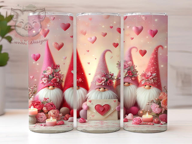 Love Letter Valentine Gnomes Tumbler, Valentine's Day, Floral Design, Romantic Theme, Love Gift, 20Oz Tumbler, Sublimation Wrap Sublimation Lara' s Designs 