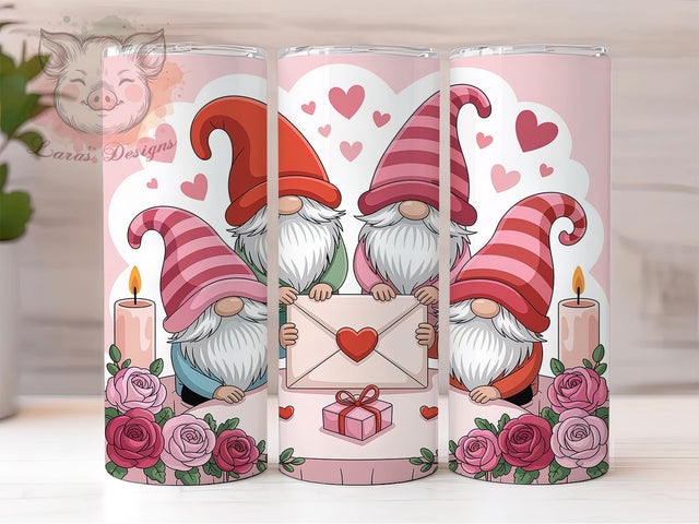 Love Letter Valentine Gnomes Tumbler, Valentine's Day, Floral Design, Romantic Theme, Love Gift, 20Oz Tumbler, Sublimation Wrap Sublimation Lara' s Designs 