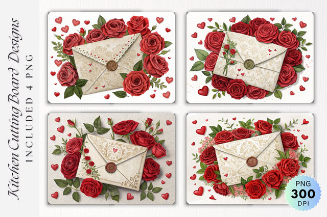 Love Letter with Roses and Hearts on Cutting Board Sublimation Regulrcrative 