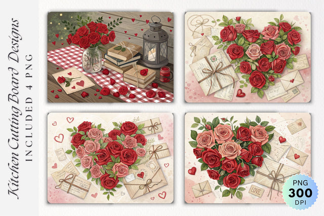 Love Letters and Roses on a Cutting Board Sublimation Regulrcrative 