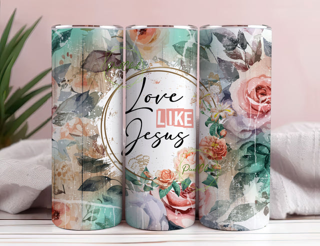 Love like Jesus 20oz skinny tumbler sublimation design Religious Rustic wood Butterfly pattern digital PNG Straight wrap Waterslide download Sublimation PixelChick 