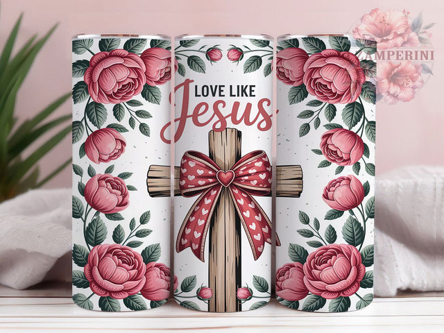 Love Like Jesus Faith Inspirational Tumbler, Love Like Jesus Design, Coquette Style Tumbler, Faith Tumbler Wrap, Religious Sublimation, 20oz Inspirational Tumbler Sublimation Li Zamperini 