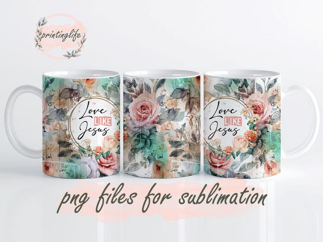 Love like Jesus mug sublimation design Religious Rustic wood Butterfly pattern digital PNG Sublimation PrintingLife 