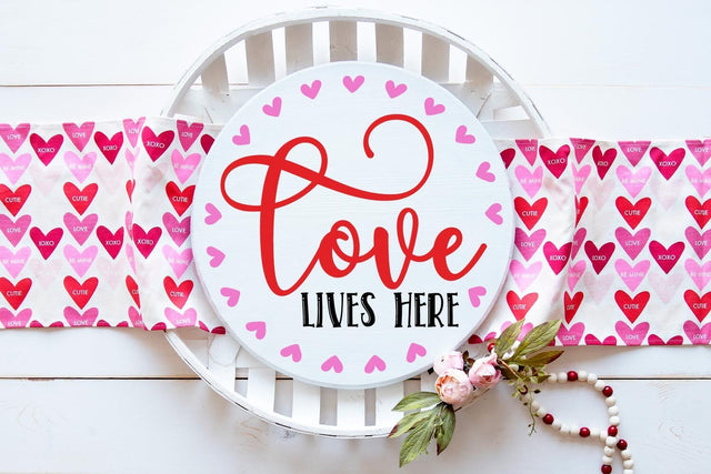 Love Lives Here Round Sign | Valentine's Day SVG SVG Ikonart Design Shop 