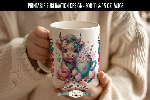 Love Love Love Highland Cow Mug Sublimation Wrap Design 11 &15 oz. Sublimation Ewe-N-Me Designs 