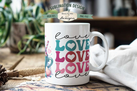 Love Love Love Highland Cow Mug Sublimation Wrap Design 11 &15 oz. Sublimation Ewe-N-Me Designs 