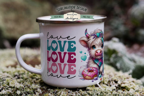 Love Love Love Highland Cow Mug Sublimation Wrap Design 11 &15 oz. Sublimation Ewe-N-Me Designs 