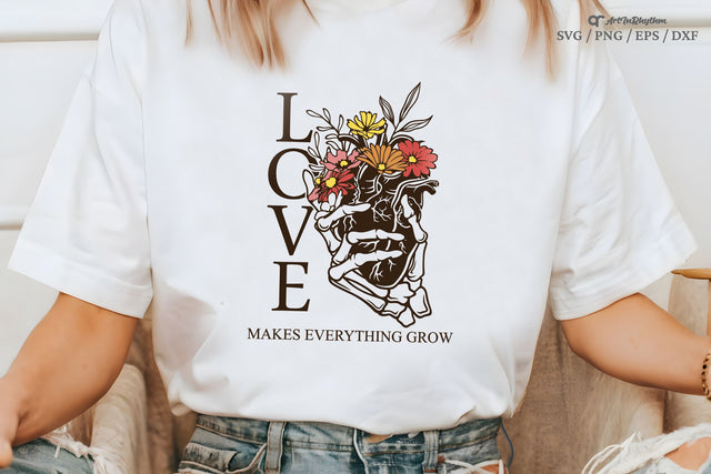 Love makes everything grow Svg, Heart with flowers Svg, Positive Quote Svg SVG Artinrhythm shop 