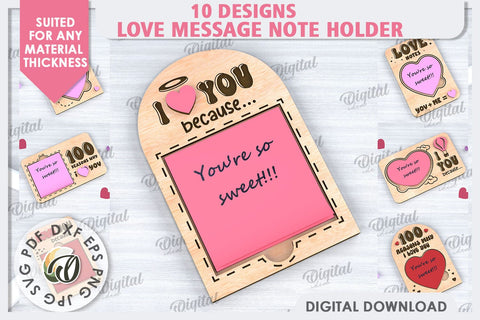 Love Message Note Holders Laser Cut Bundle. Love SVG SVG Evgenyia Guschina 