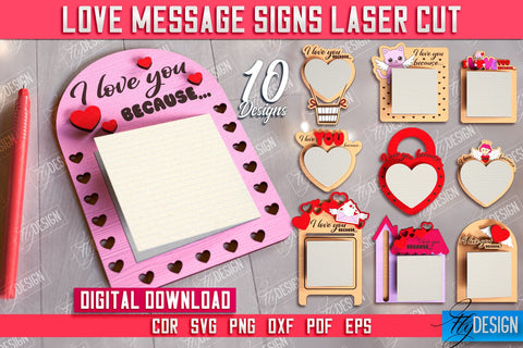 Love Message Signs Bundle | Note Pad Holder | Notes | Sticky Note Holder | CNC Files SVG Fly Design 