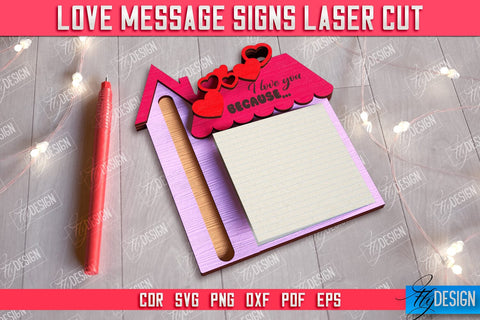 Love Message Signs Bundle | Note Pad Holder | Notes | Sticky Note Holder | CNC Files SVG Fly Design 