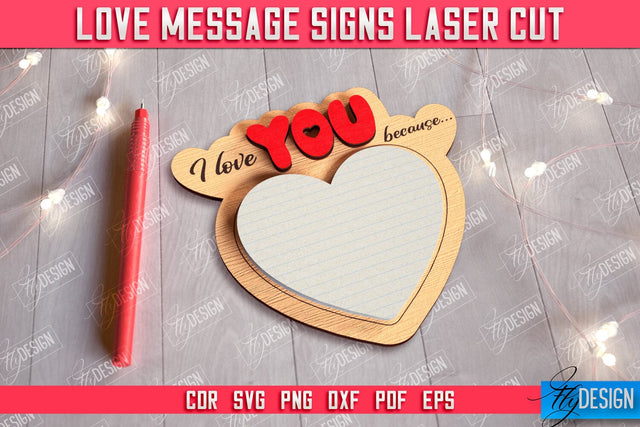 Love Message Signs | Note Pad Holder | Notes | Sticky Note Holder | CNC File SVG Fly Design 