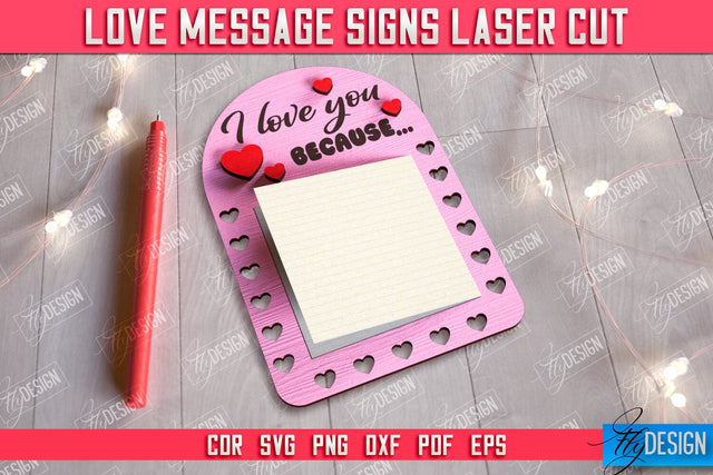 Love Message Signs | Note Pad Holder | Notes | Sticky Note Holder | CNC File SVG Fly Design 