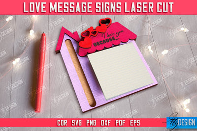 Love Message Signs | Note Pad Holder | Notes | Sticky Note Holder | CNC File SVG Fly Design 