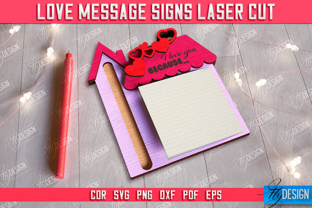 Love Message Signs | Note Pad Holder | Notes | Sticky Note Holder | CNC File SVG Fly Design 