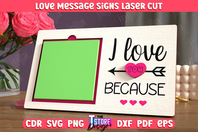 Love Message Signs | Note Pad Holder | Notes | Sticky Note Holder | CNC File SVG The T Store Design 