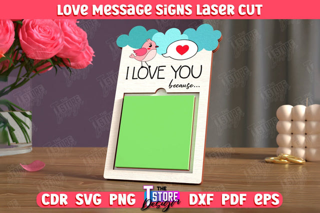 Love Message Signs | Note Pad Holder | Notes | Sticky Note Holder | CNC File SVG The T Store Design 