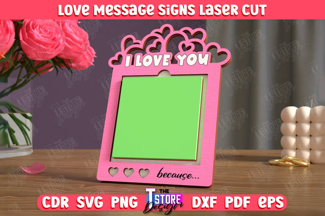 Love Message Signs | Note Pad Holder | Notes | Sticky Note Holder | CNC File SVG The T Store Design 