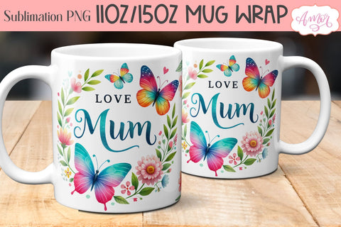 Love mum mug wrap for sublimation | Floral coffee mug PNG Sublimation Amorclipart 