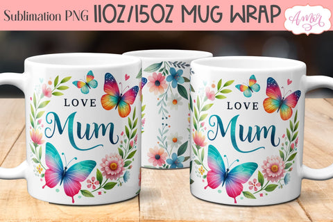Love mum mug wrap for sublimation | Floral coffee mug PNG Sublimation Amorclipart 