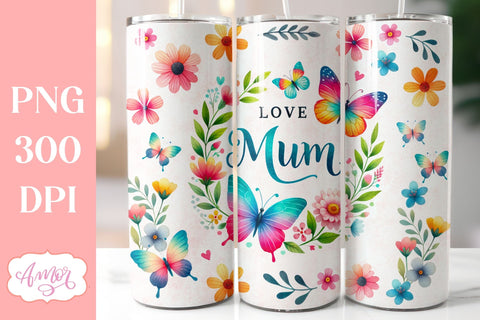Love mum tumbler wrap sublimation PNG | 20oz floral tumbler Sublimation Amorclipart 