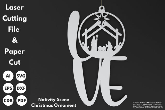 Love Nativity Scene Christmas Ornament | paper cut | svg laser cut Glowforge SVG tofigh4lang 
