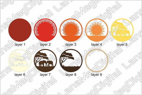 Love pair of Elephant mandala svg Layered Africa sunset svg 3D Paper LanaMagDigital 