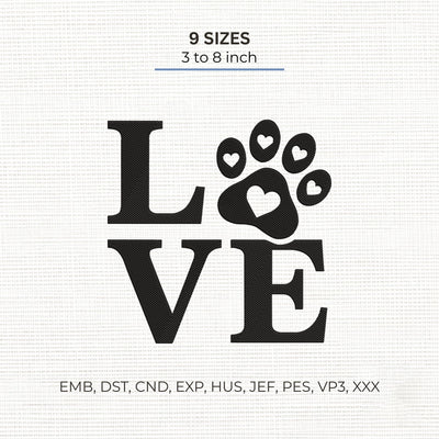 Love Paw Print Embroidery Design – Dog Paw Heart Machine Embroidery File, Pet Lover Puppy Love Design Embroidery/Applique DESIGNS PatternFeed8 