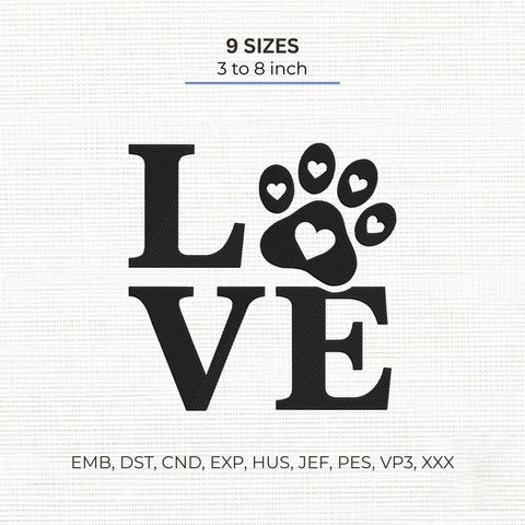 Love Paw Print Embroidery Design – Dog Paw Heart Machine Embroidery File, Pet Lover Puppy Love Design Embroidery/Applique DESIGNS PatternFeed8 