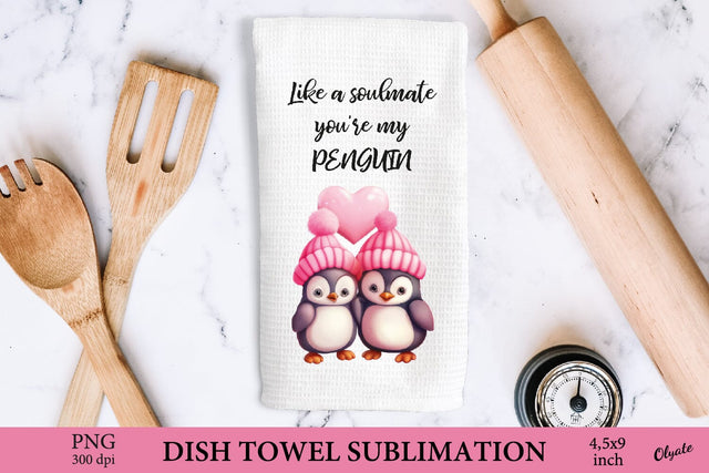 Love Penguin Sublimation PNG. Valentines Dish Towel PNG Sublimation Olga Terlyanskaya 