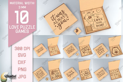 Love Puzzle Game SVG Bundle. 3D Puzzle Laser Cut SVG Evgenyia Guschina 