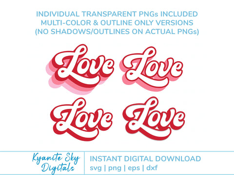 Love Retro Style With Shadow SVG Mini Bundle SVG Kyanite Sky Digitals 