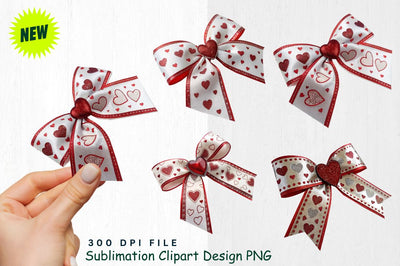 Love Ribbon Bow with Heart Motifs Clipart Sublimation Regulrcrative 