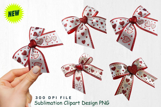 Love Ribbon Bow with Heart Motifs Clipart Sublimation Regulrcrative 
