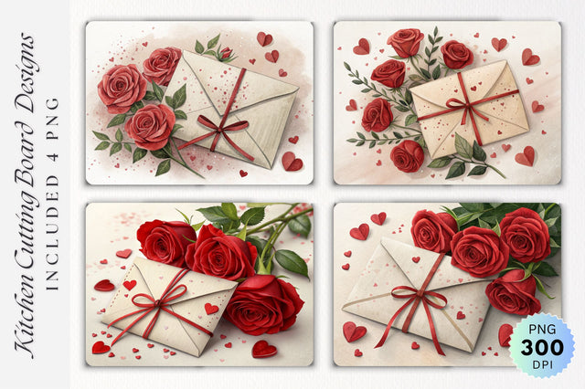 Love Sealed in an Envelope with Roses and Hearts Cutting Board Sublimation Regulrcrative 
