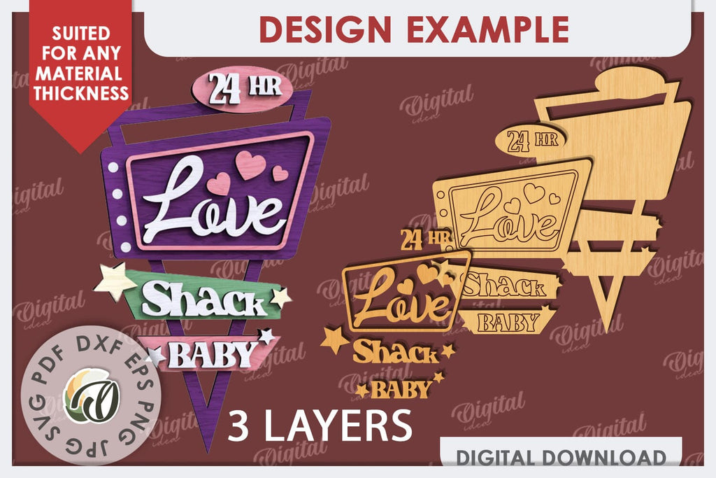 Love Shack Door Sign Laser Cut. 3D Valentine Sign SVG Design - So Fontsy