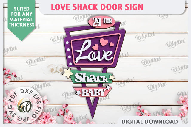 Love Shack Door Sign Laser Cut. 3D Valentine Sign SVG Design SVG Evgenyia Guschina 