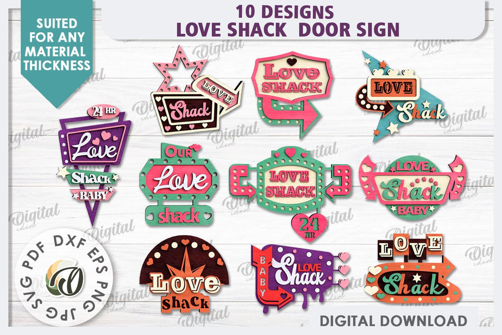 Love Shack Door Signs Laser Cut Bundle. Valentine Signs SVG - So Fontsy