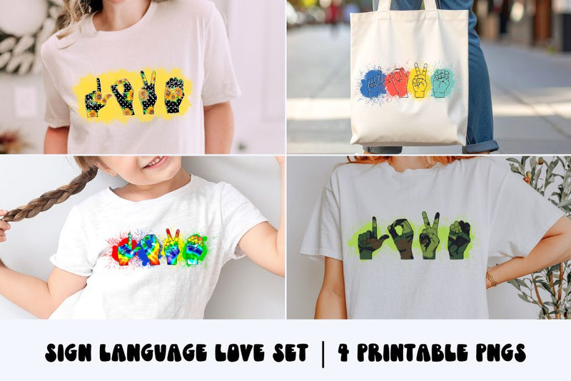Love Sign Language No Text Set | 4 ASL Valentine PNG Bundle | Sign Sublimation Sublimation Print Perfect Design Shop 