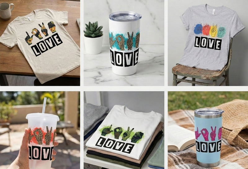 Love Sign Language With Text Set | 6 ASL Valentine PNG Bundle | Inclusive Love Sublimation Collection Sublimation Print Perfect Design Shop 