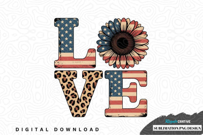Love sunflower american flag leopard sublimation png design Sublimation Regulrcrative 