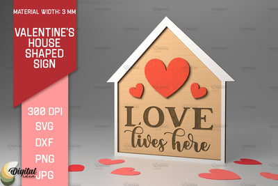 Love SVG. Valentine's House Shaped Sign. 3D Laser Cut SVG Evgenyia Guschina 