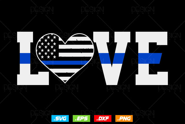 Love Thin Blue Line Heart Flag Police Officer Svg Png, Fathers Day Svg, American Patriotic Gifts For 4th Of July Svg, Svg Files For Cricut SVG DesignDestine 
