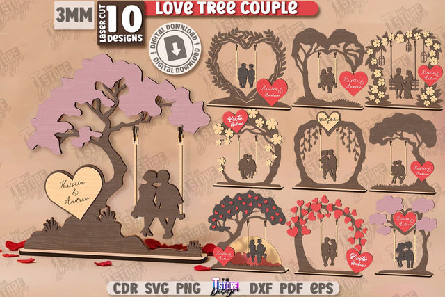 Love Tree Couple Laser Cut Bundle | Valentine’s Day SVG | Valentine Laser | Happy Valentine’s Day | Cute Design | Love Day | Glowforge File | Holidays Gift | Home Décor | Valentine’s Gift Idea | CNC Files SVG The T Store Design 