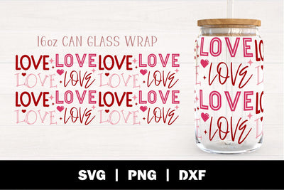 Love Valentine's Day 16oz Can Glass Wrap SVG SVG Ollive Studio 