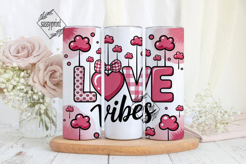 LOVE Vibes Pink Heart 20oz Tumbler Wrap Sublimation sassyprint 