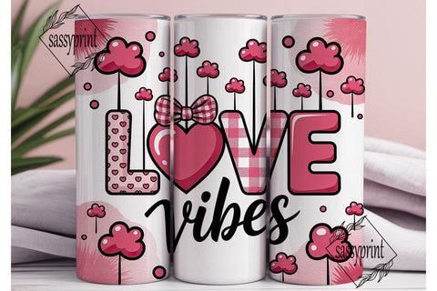 LOVE Vibes Pink Heart 20oz Tumbler Wrap Sublimation sassyprint 