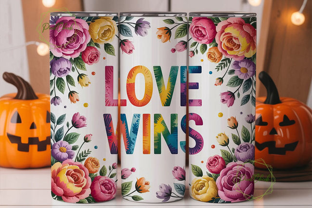 Love Wins Rainbow Floral 20oz Tumbler Sublimation PixelChick 